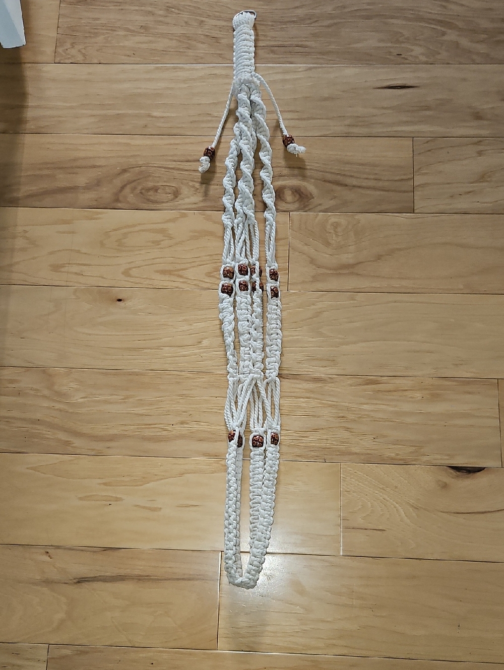 Handmade Macramé Plant Hanger in Cream with Wooden Beads